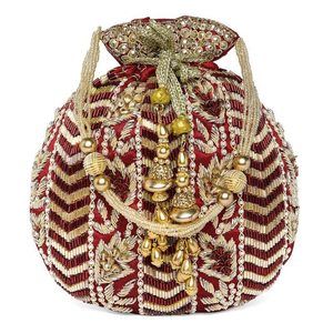 Maroon Potli Bag Gift Handmade Evening Wristlet Handbag Stylish :D